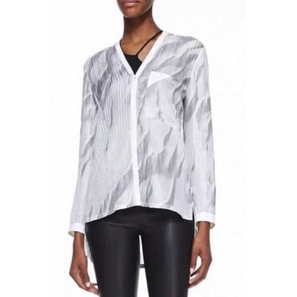 Helmut Lang Women’s Silk Crinkled Button Up Blouse Top size S Abstract Print